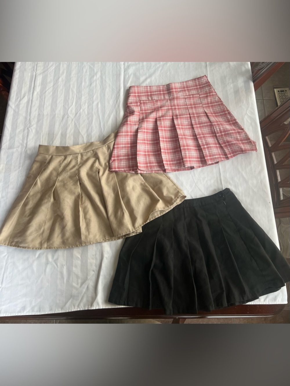 Women’s Pleated Mini Skirt Bundle - Pink Plaid, Khaki, and Black Options